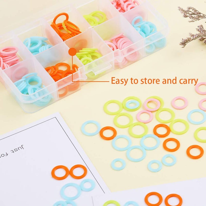 LUNARM 220 Pcs Knitting Stitch Marker  Random Colors O-Rings with Storage Box  Plastic Stitch Markers Rings(S/M/L) Crochet Locking Stitch Ring for Knitting/Crochet - Image 5
